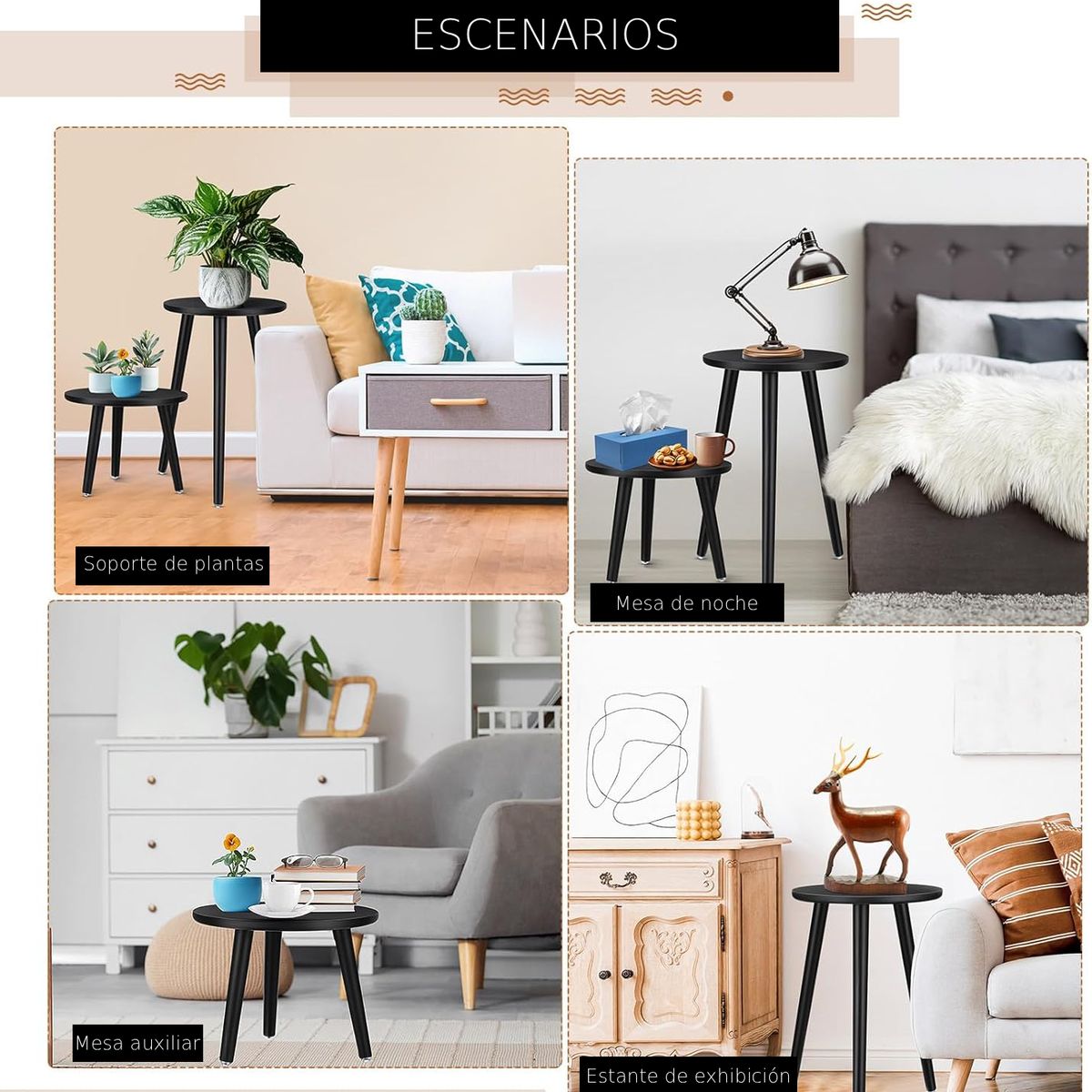 GENERICO - Soporte Alto Para Maceteros, Plantas Mesa Auxiliar Multiuso Negro 52cm Alto