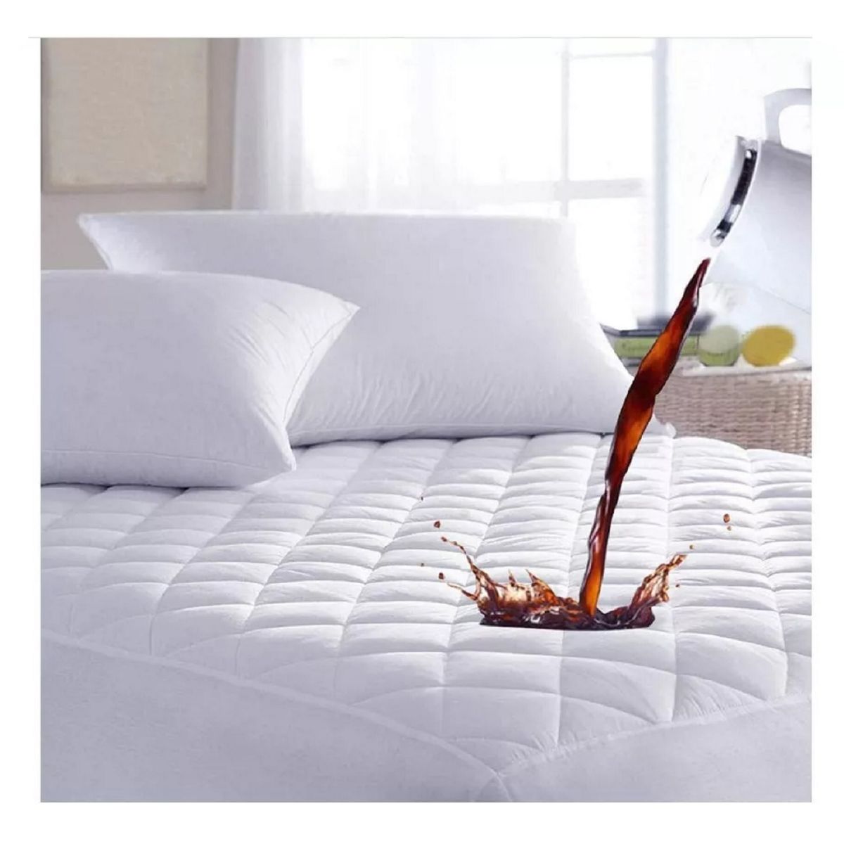 GENERICO - Cubre colchón impermeable + 2 fundas almohada 2 plazas blanco