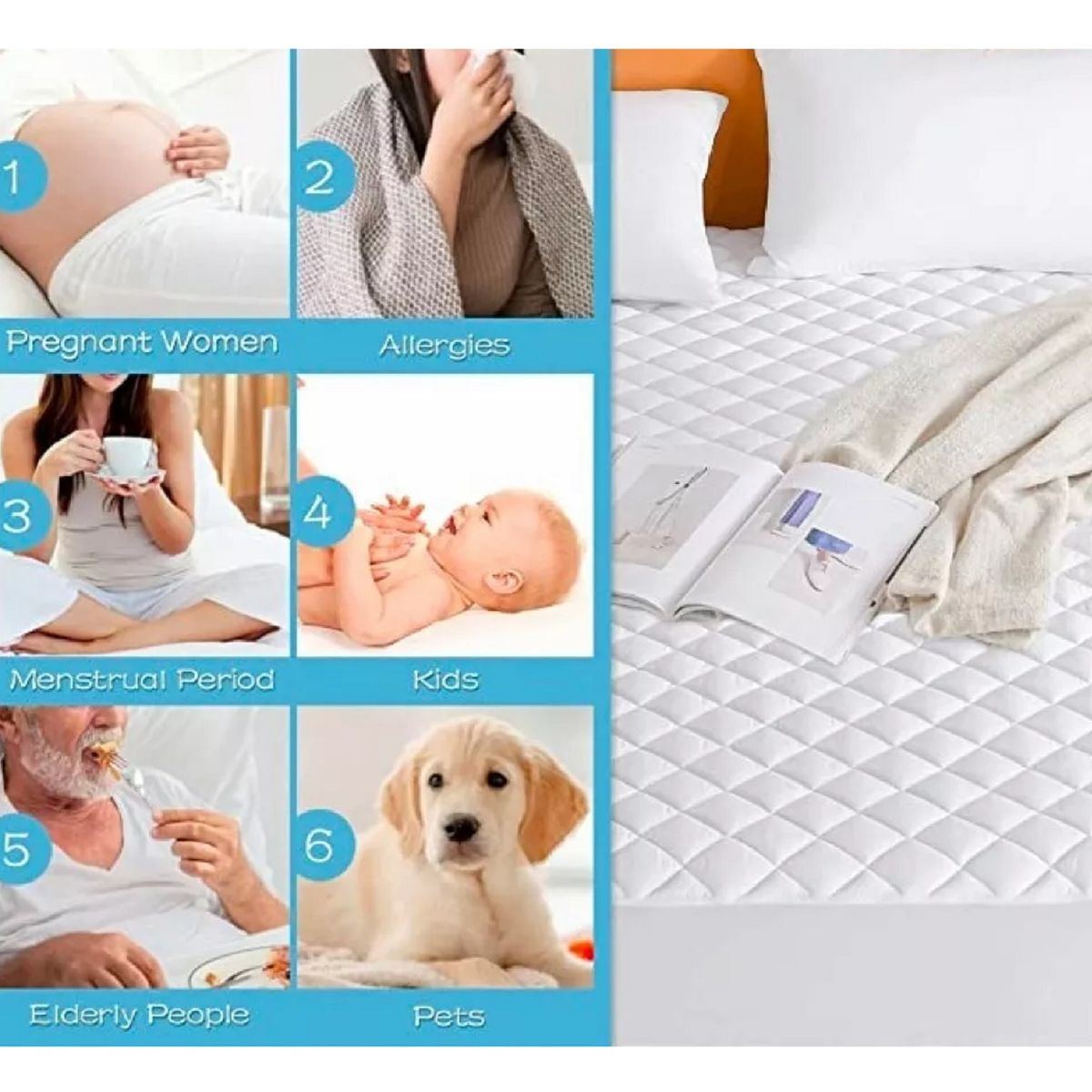 GENERICO - Cubre colchón impermeable + 2 fundas almohada 2 plazas blanco