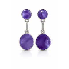 JIREH JOYAS - Aros Amatista Circular Plata 950 Tornillo Mariposa Colgantes Mujer Elegantes Piedra Violeta