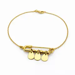 CASABONA - Pulsera Oro Amarillo 18k Alfiler de Gancho y Colgantes en forma de Gotas