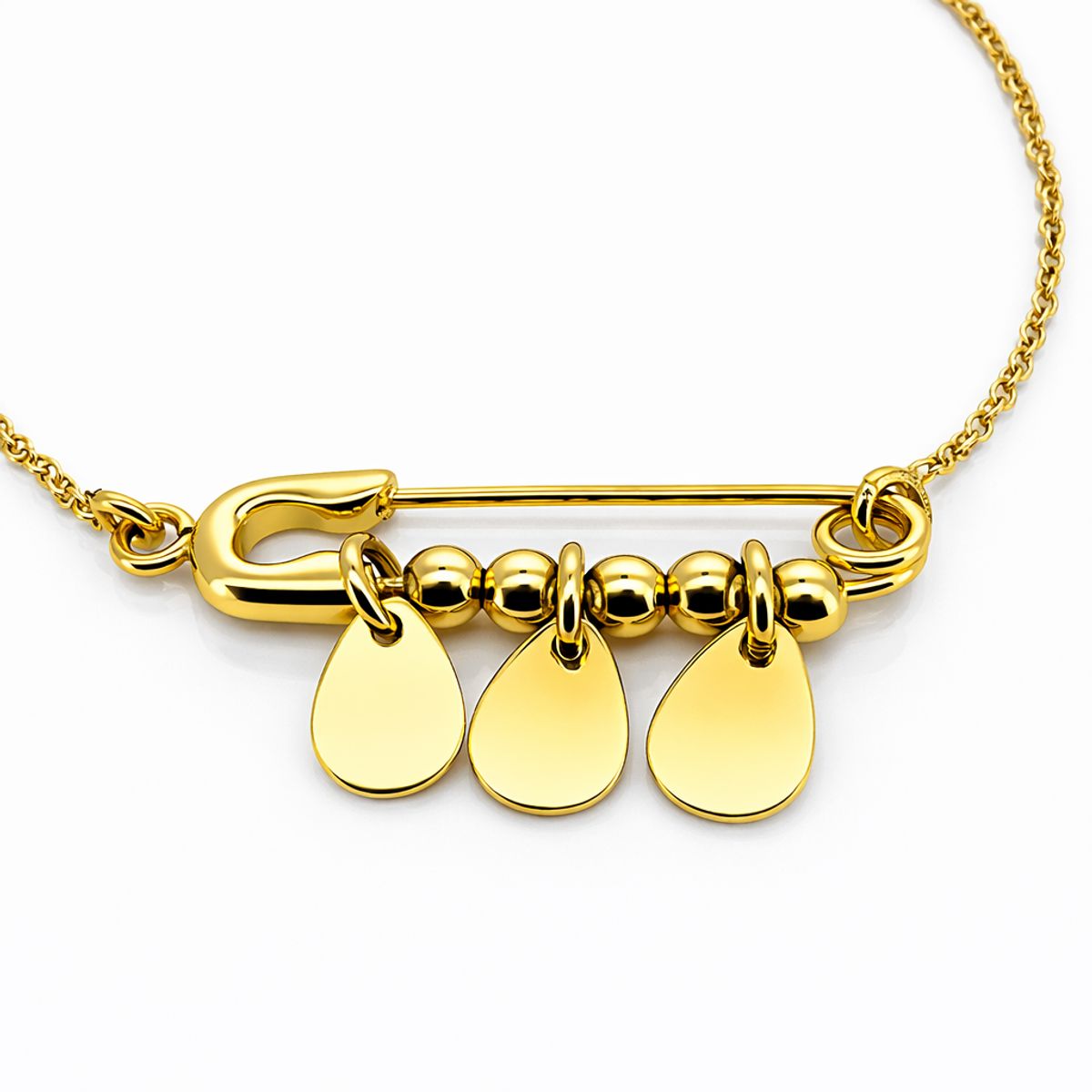 CASABONA - Pulsera Oro Amarillo 18k Alfiler de Gancho y Colgantes en forma de Gotas