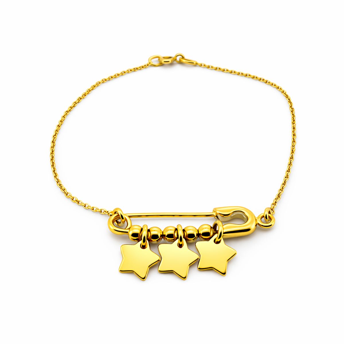 CASABONA - Pulsera Oro Amarillo 18k Alfiler de Gancho y Colgantes en forma de Estrellas