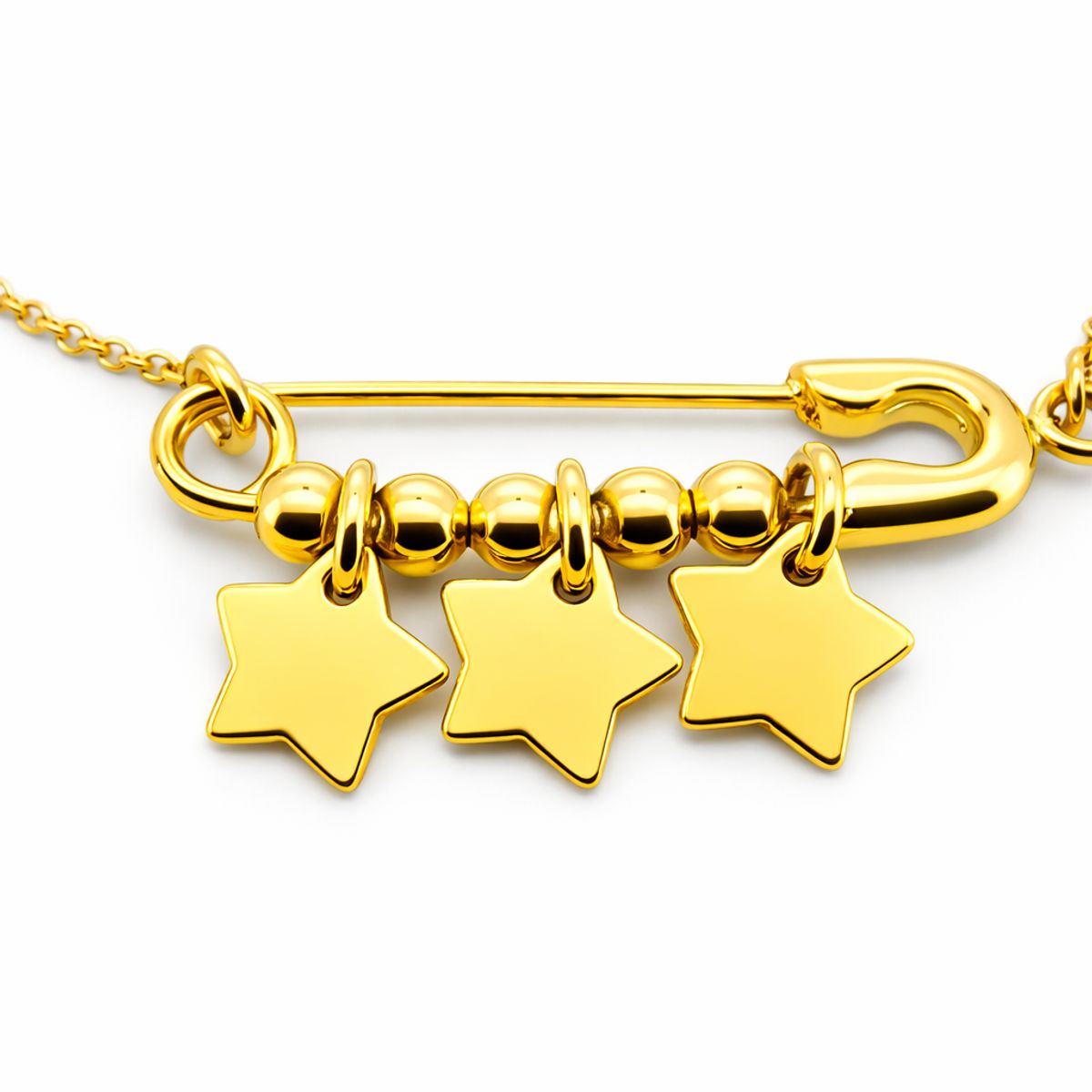 CASABONA - Pulsera Oro Amarillo 18k Alfiler de Gancho y Colgantes en forma de Estrellas