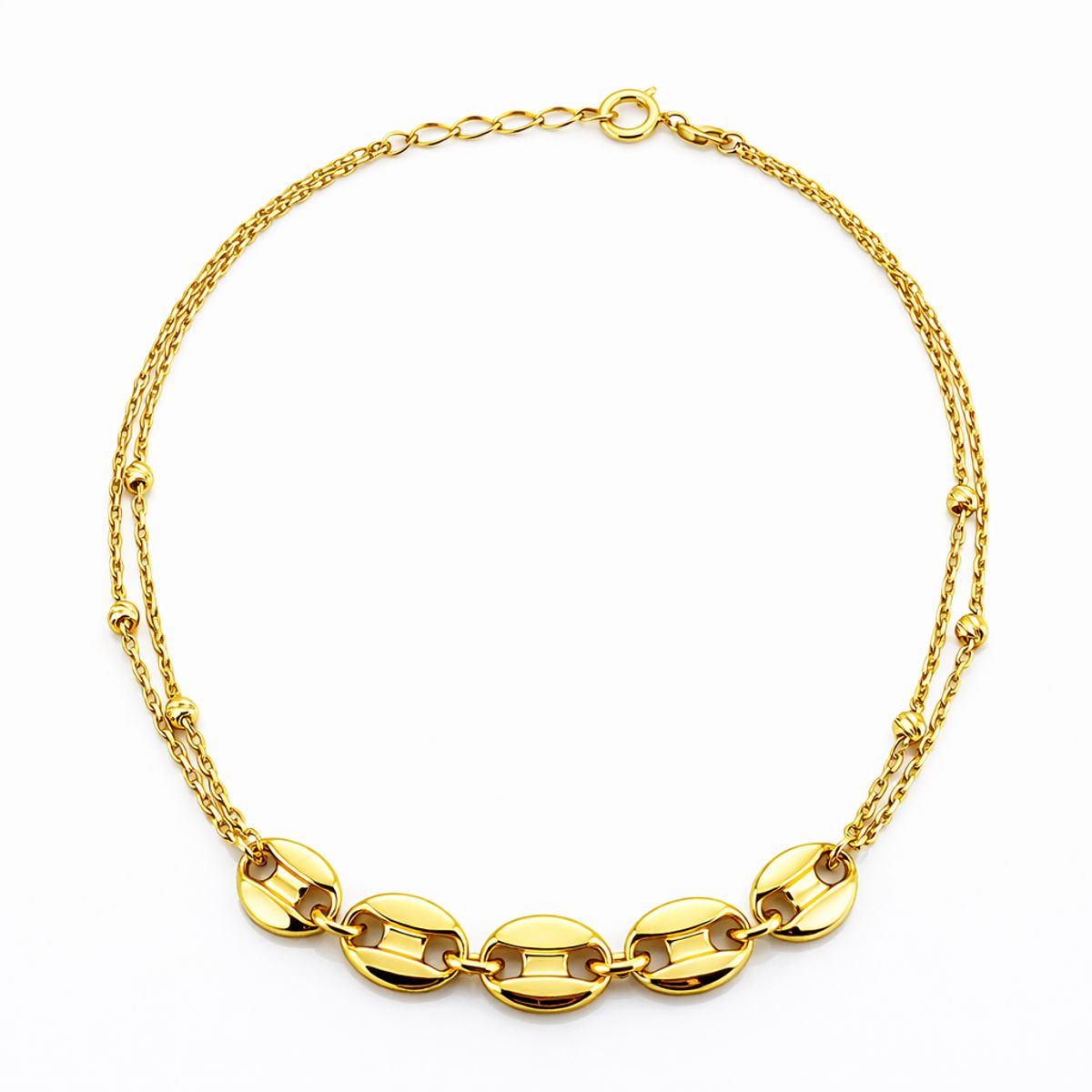 CASABONA - Pulsera Oro Amarillo 18K Doble Cadena 6 Granos