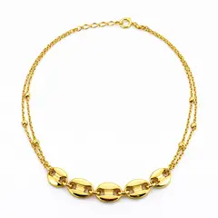 CASABONA - Pulsera Oro Amarillo 18K Doble Cadena 6 Granos