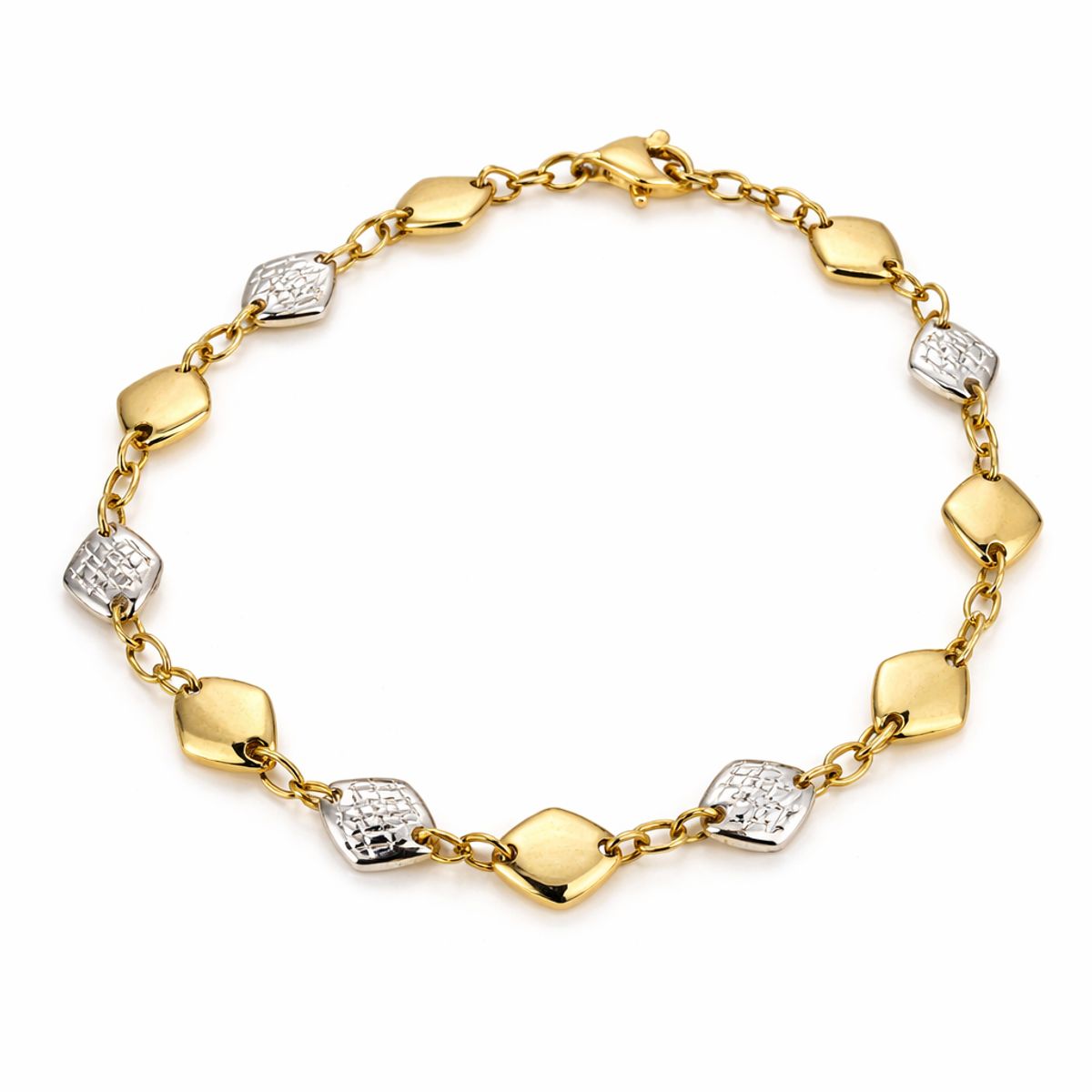 CASABONA - Pulsera Oro Amarillo 18K con Detalles Romboidales Bicolor