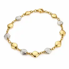 CASABONA - Pulsera Oro Amarillo 18K con Detalles Romboidales Bicolor
