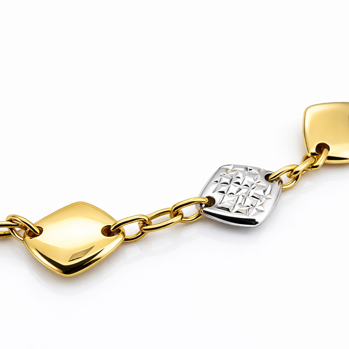 CASABONA - Pulsera Oro Amarillo 18K con Detalles Romboidales Bicolor