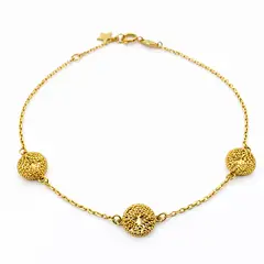 CASABONA - Pulsera Oro Amarillo 18K con 3 Esferas Caladas y Estrella en Cierre