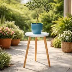 GENERICO - Soporte Alto Para Maceteros, Plantas Mesa Auxiliar Multiuso Blanco 42cm Alto