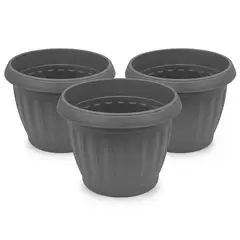 GENERICO - Pack 3 Maceteros Plástico Redondo Gris 10 cm