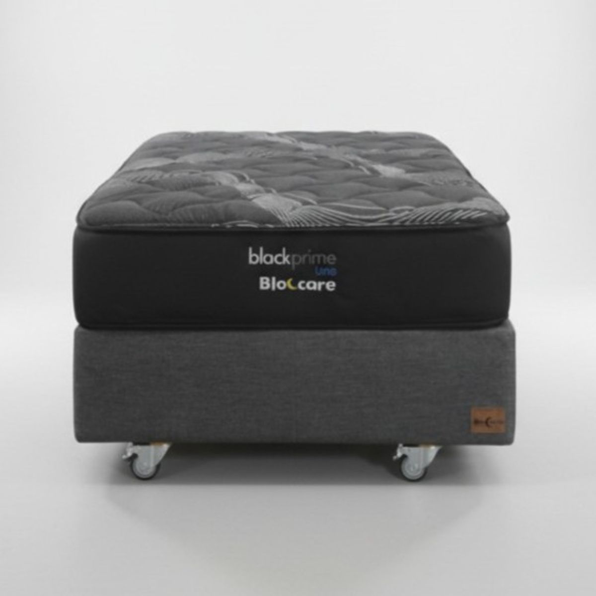 BLOCCARE - Cama 1.5 Plaza Box 30 cm - L190 cm  + Colchon Black Prime - Modelo Uno /Con Rueda Deluxe(Gris)