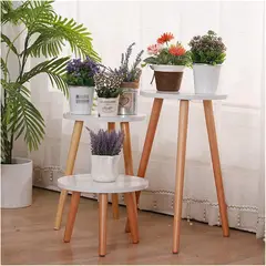 GENERICO - Kit 3 Soporte Alto Para Maceteros, Plantas Mesa Auxiliar Blanco