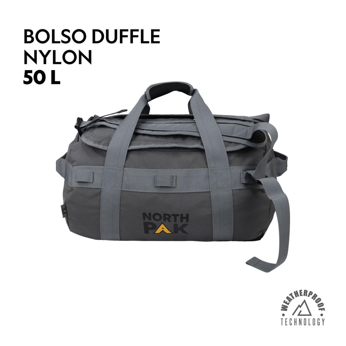 NORTH PAK - Bolso Mochila Viaje Duffel 50 L Gris North Pak