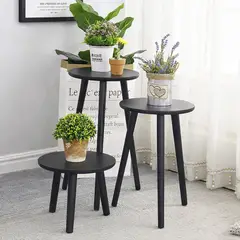 GENERICO - Kit 3 Soporte Alto Para Maceteros, Plantas Mesa Auxiliar Negro