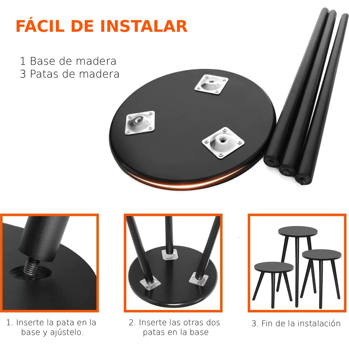 GENERICO - Kit 3 Soporte Alto Para Maceteros, Plantas Mesa Auxiliar Negro