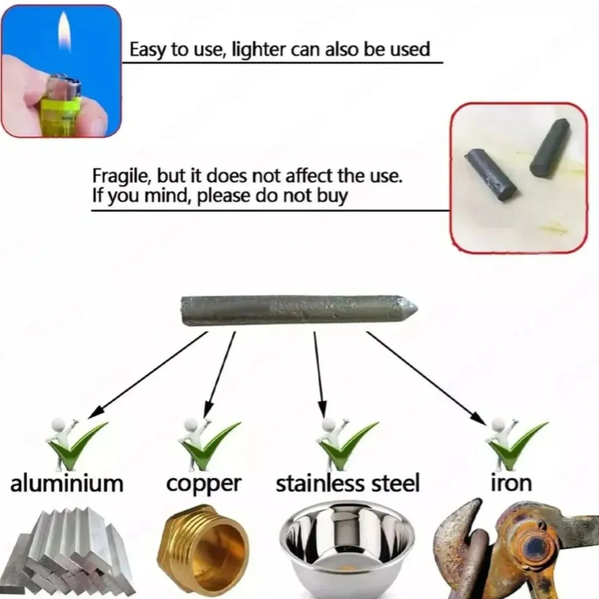 GENERICO - 3 Varillas Para Soldar Aluminio Cobre Baja Temperatura