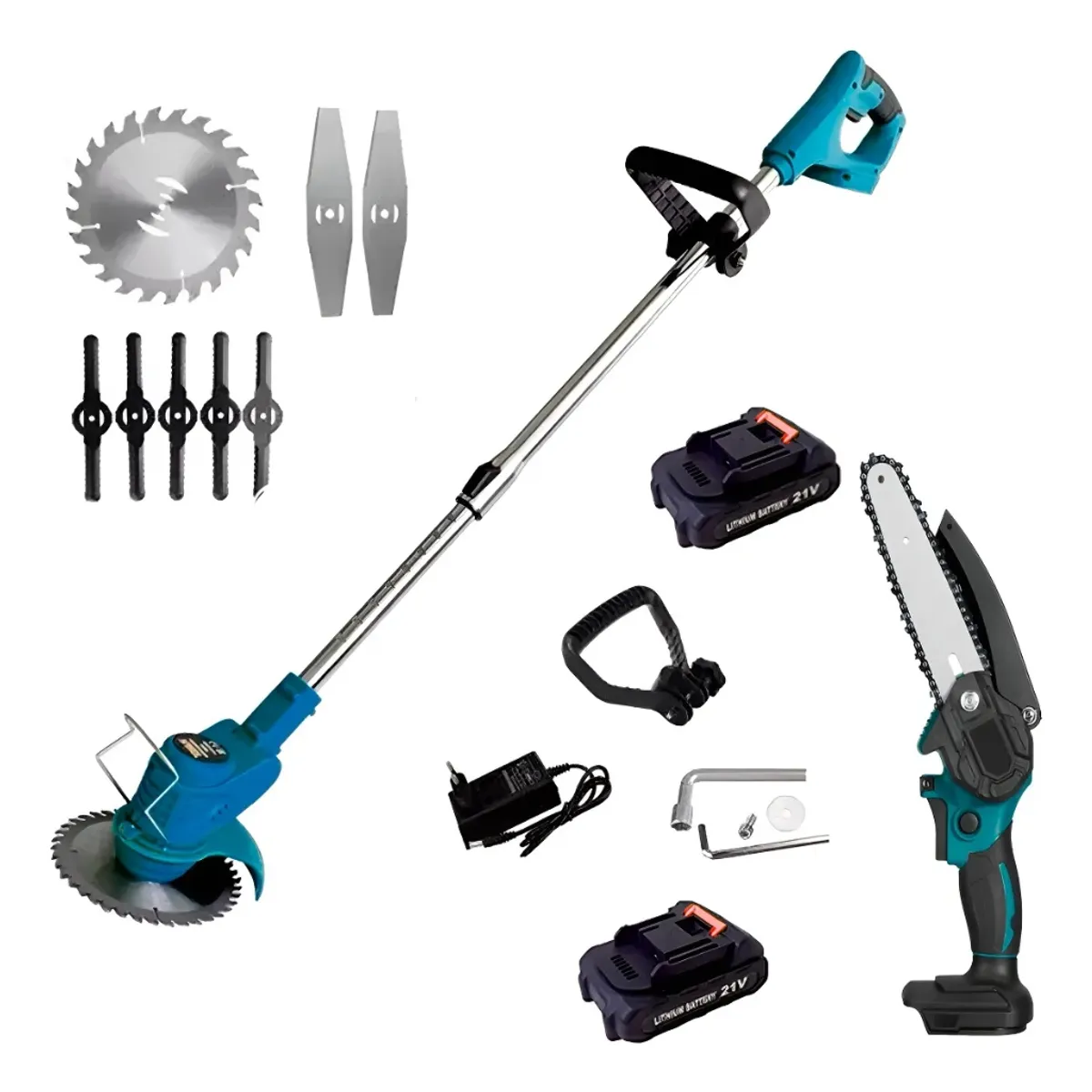 GENERICO - Kit de jardinería inalámbrico 2 en 1 corta césped y mini motosierra