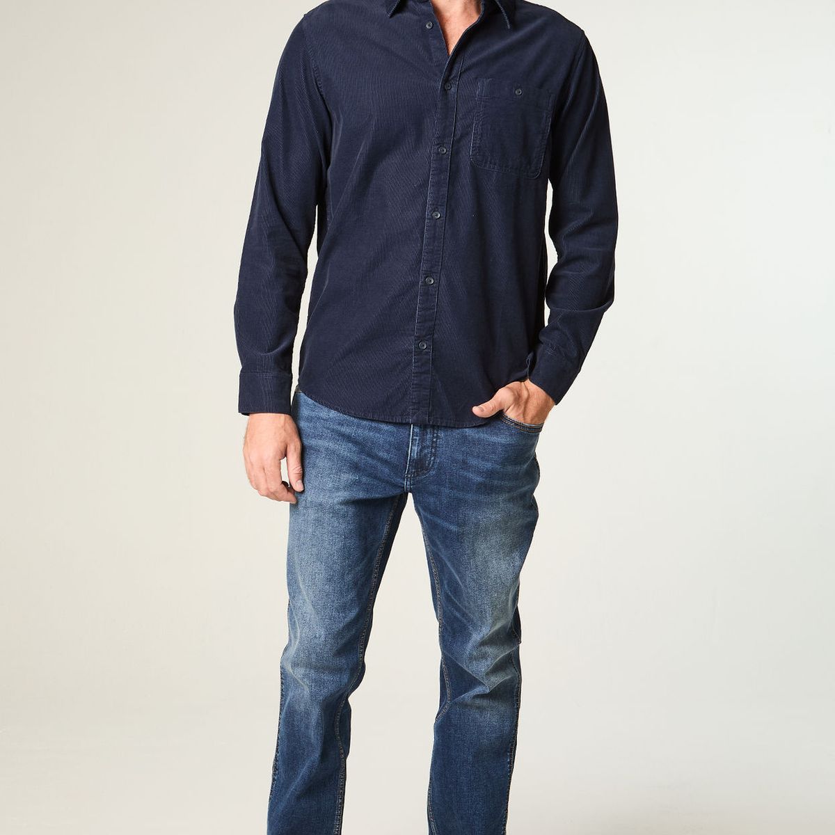 WRANGLER - Camisa Hombre 1 Pocket Corduroy Regular Fit Azul