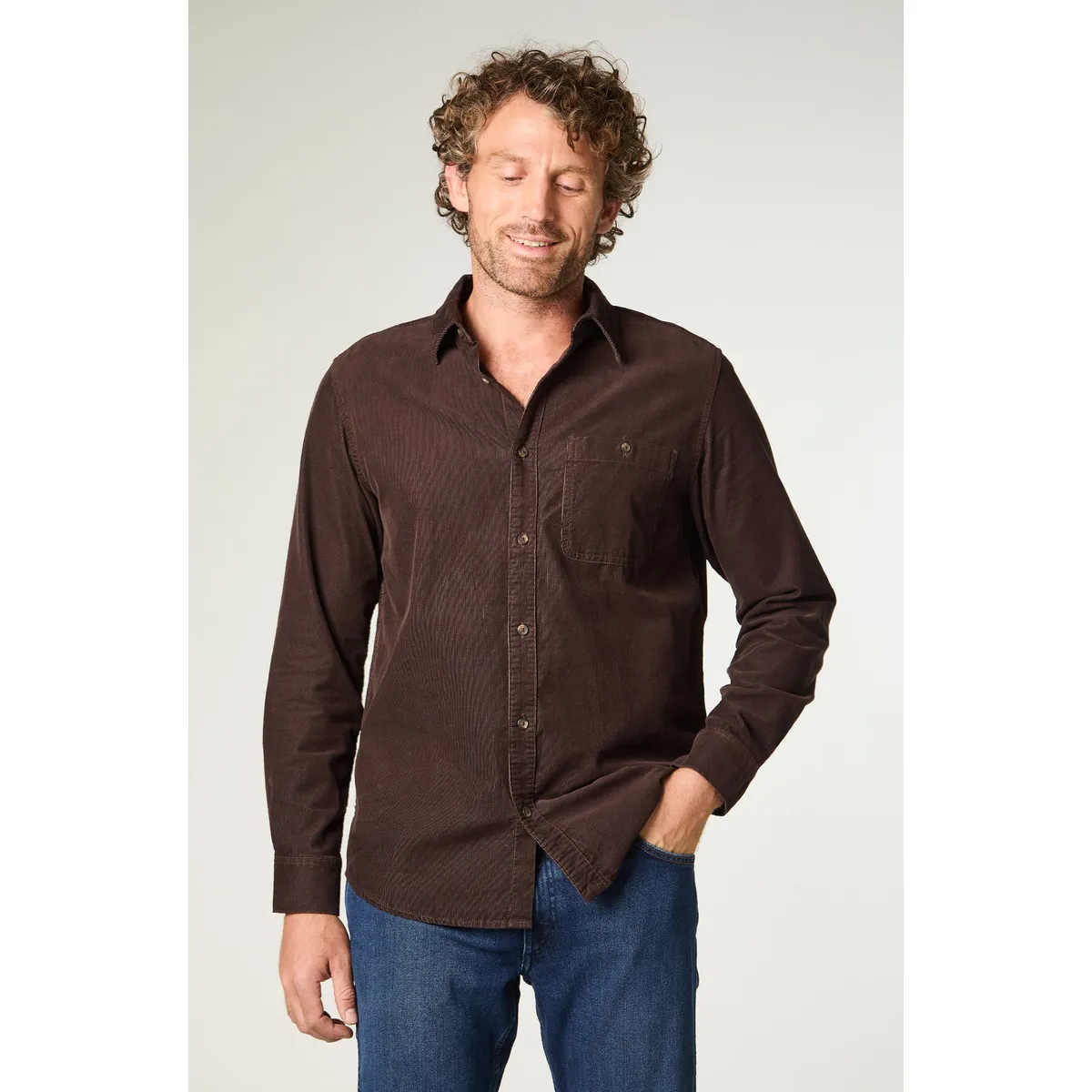 WRANGLER - Camisa Hombre 1 Pocket Corduroy Regular Fit Café Oscuro