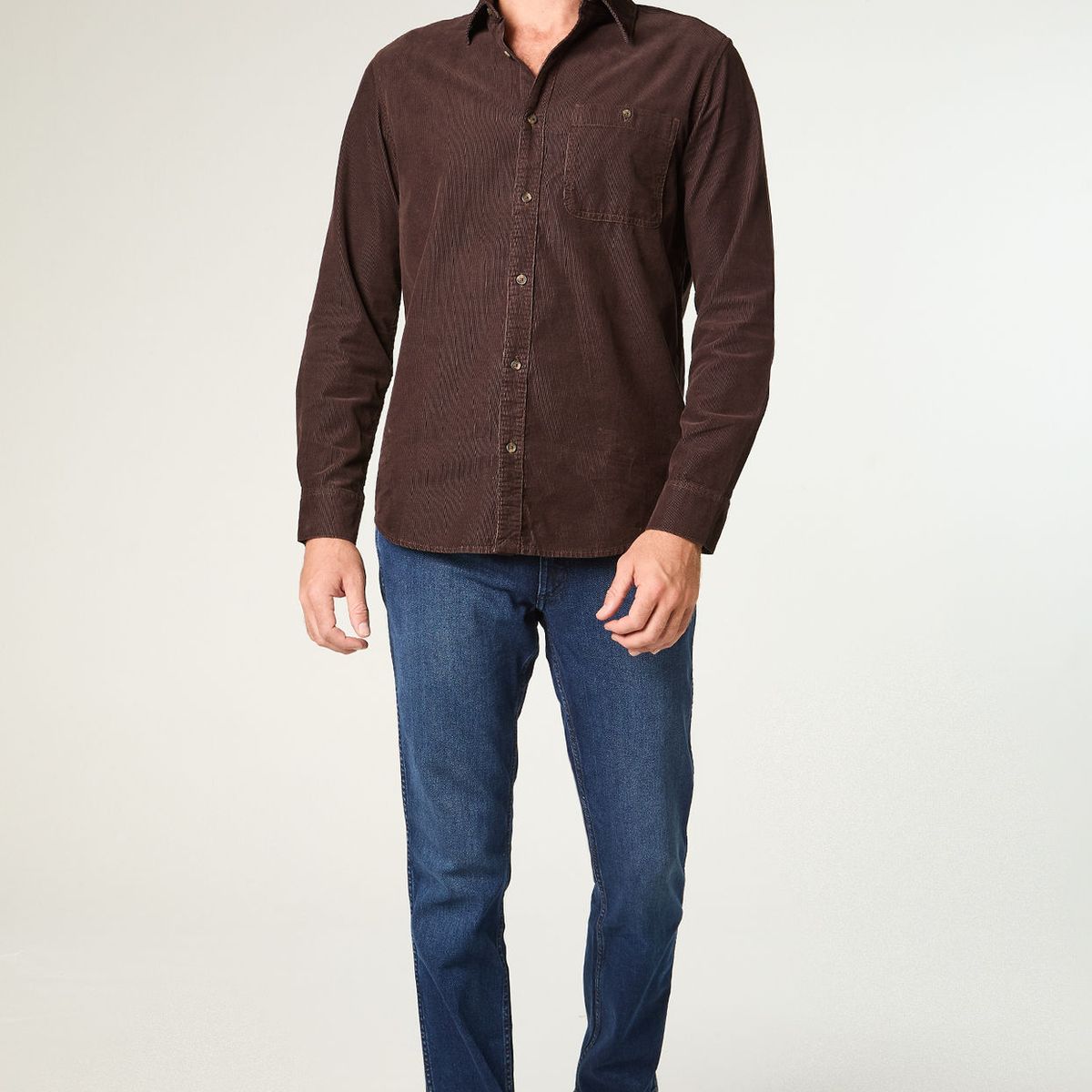 WRANGLER - Camisa Hombre 1 Pocket Corduroy Regular Fit Café Oscuro