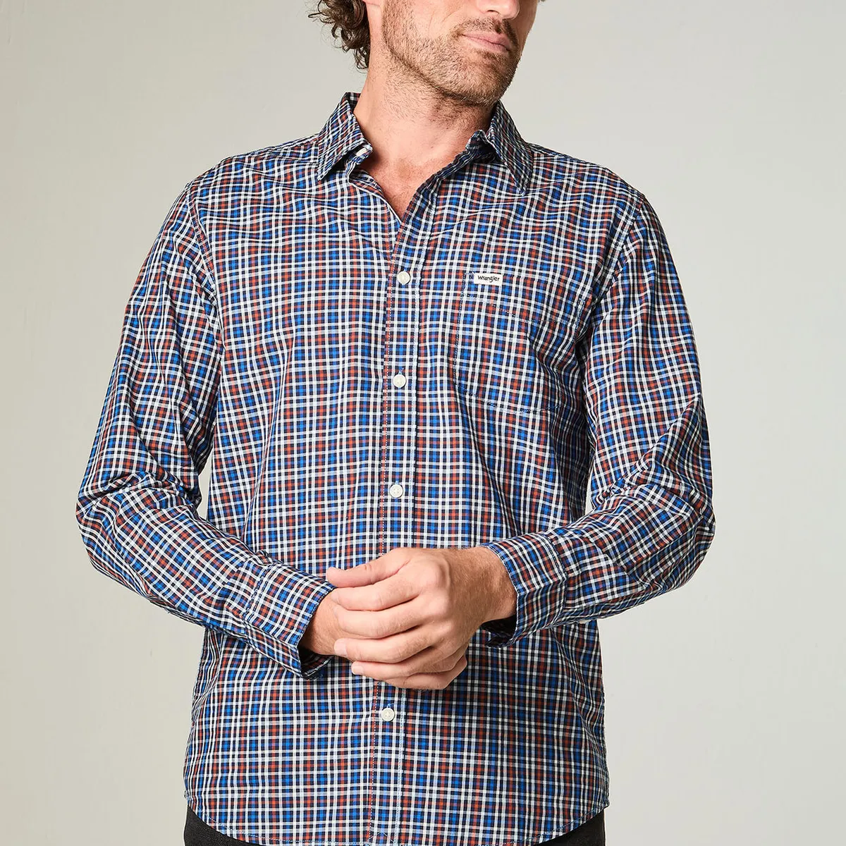 WRANGLER - Camisa Hombre 1 Pocket Poplin Regular Fit Azul