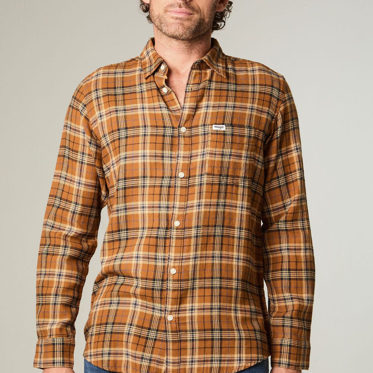 WRANGLER - Camisa Hombre 1 Pocket Flannel Regular Fit Café