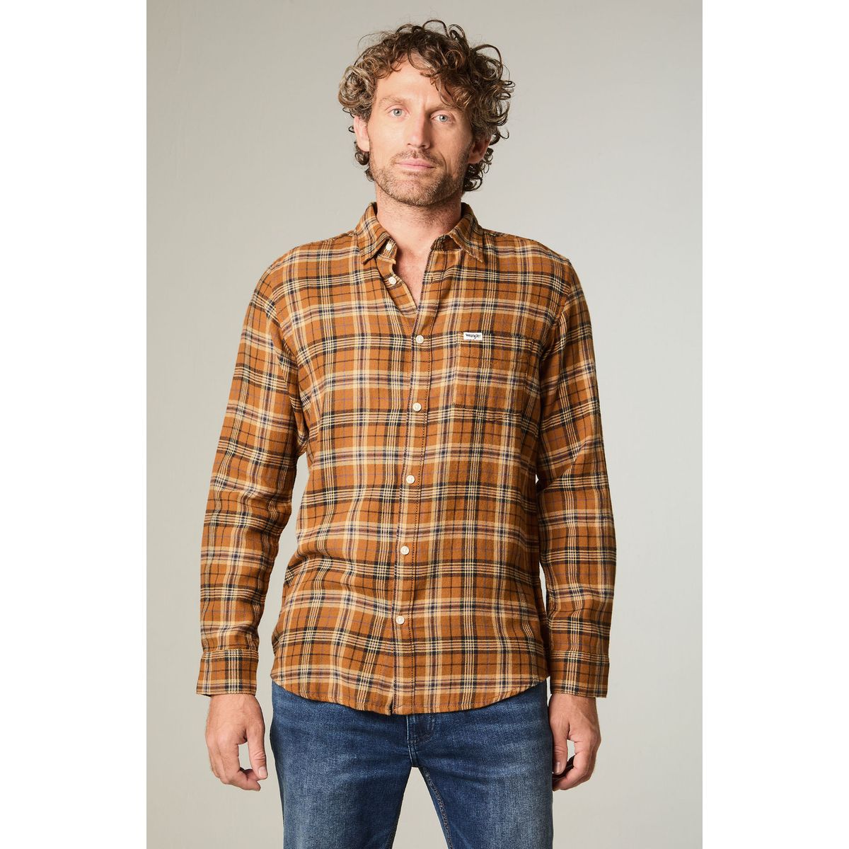 WRANGLER - Camisa Hombre 1 Pocket Flannel Regular Fit Café
