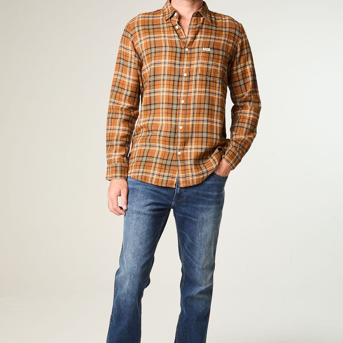 WRANGLER - Camisa Hombre 1 Pocket Flannel Regular Fit Café