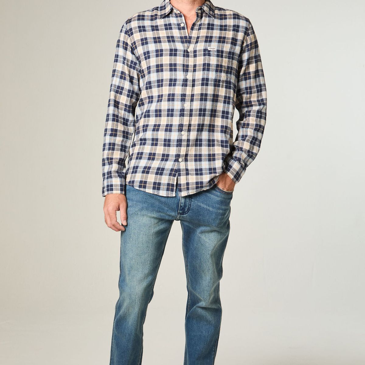 WRANGLER - Camisa Hombre 1 Pocket Flannel Regular Fit Azul