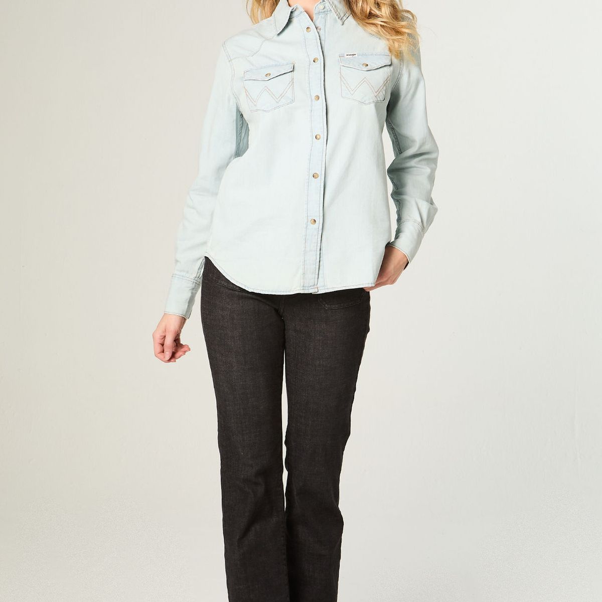 WRANGLER - Camisa Mujer Western Shirt Denim Regular Fit Celeste
