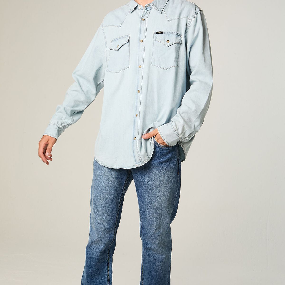 LEE - Camisa  Hombre Regular Celeste Western