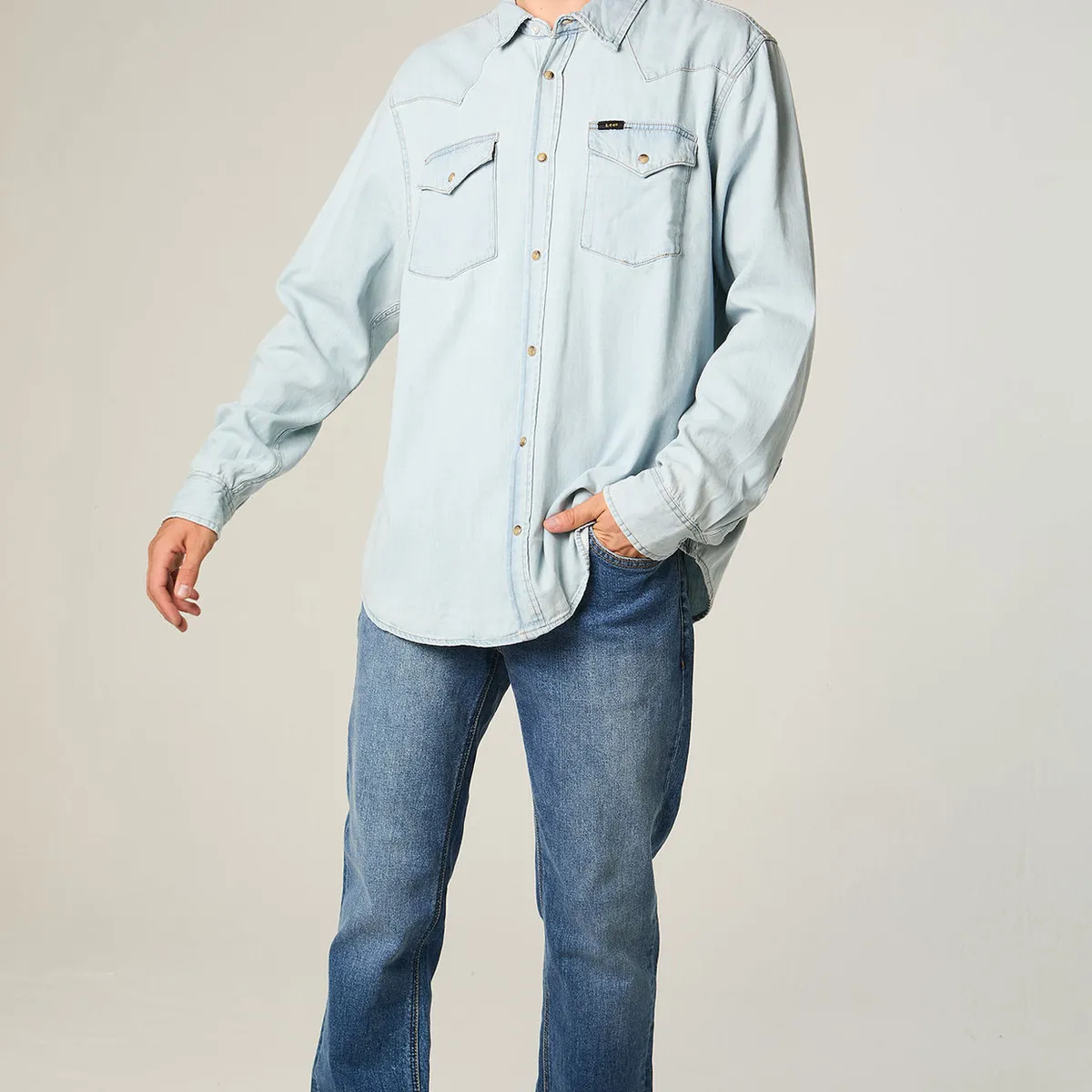 LEE - Camisa  Hombre Regular Celeste Western