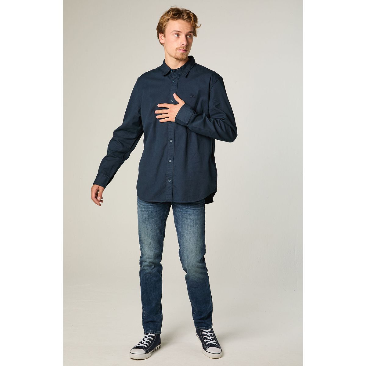 LEE - Camisa  Hombre Regular Azul Bordado