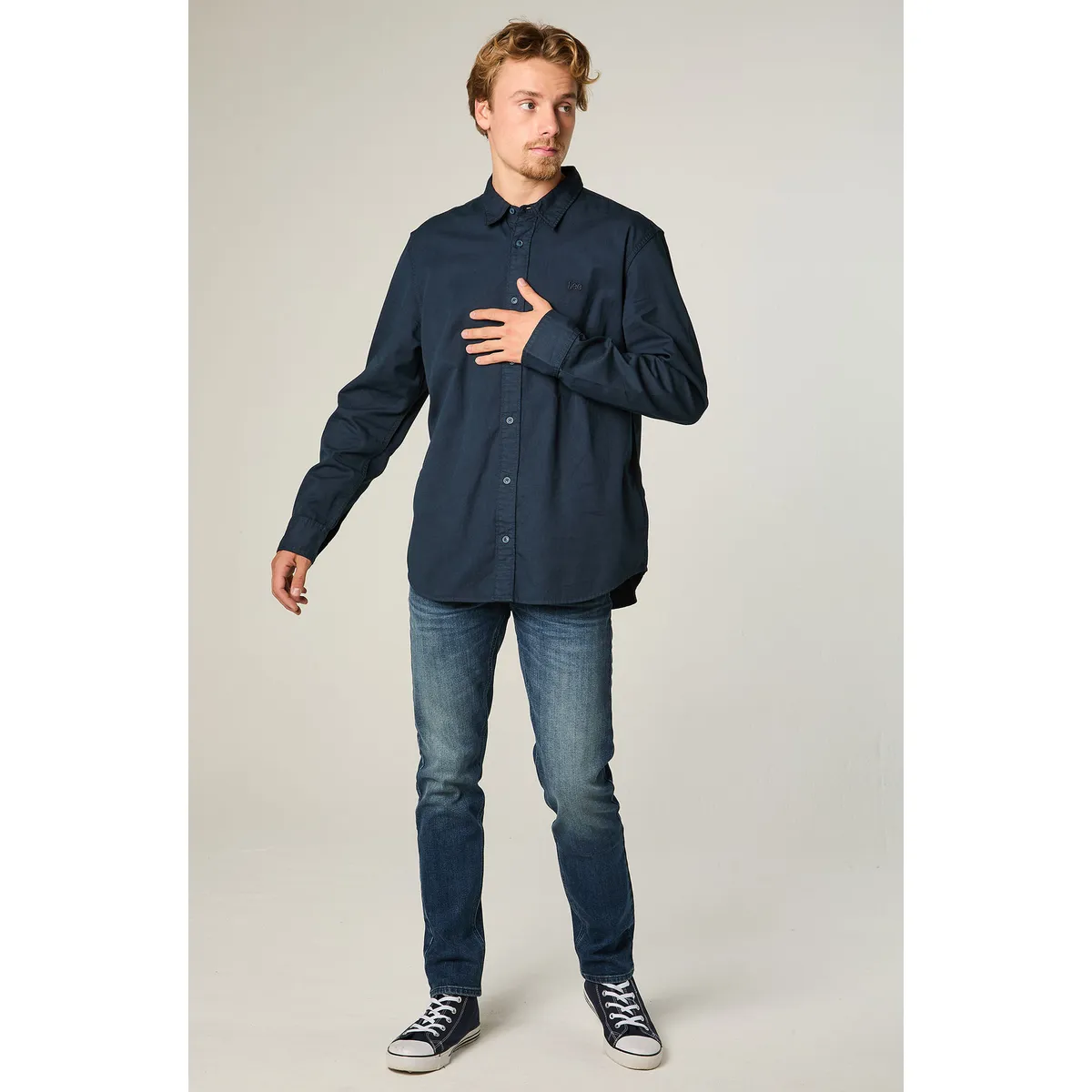 LEE - Camisa  Hombre Regular Azul Bordado