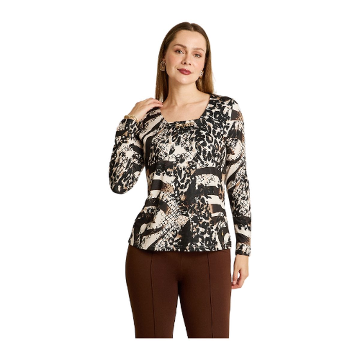 LORENZO DI PONTTI - Polera Arena Estampada Escote V Tacto Caliente