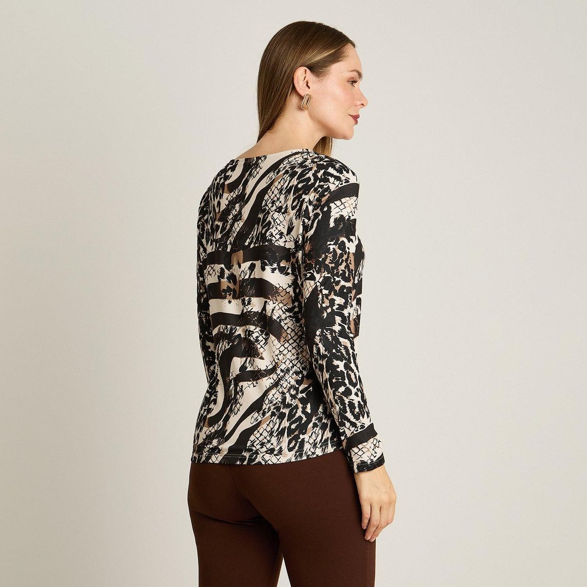 LORENZO DI PONTTI - Polera Arena Estampada Escote V Tacto Caliente