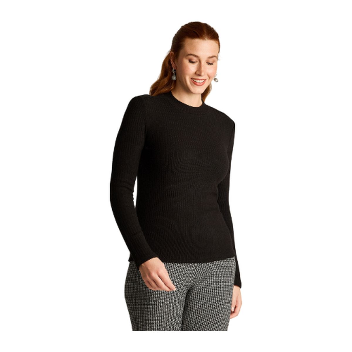 LORENZO DI PONTTI - Polera Negra Lanilla Cuello Alto Manga Larga Básica