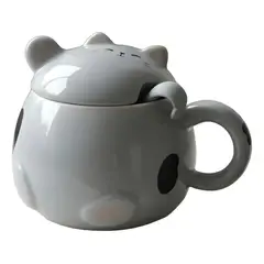 GENERICO - Taza Mug Neko Gato Gordo Tapa Y Cuchara Regalo Catlover Gris