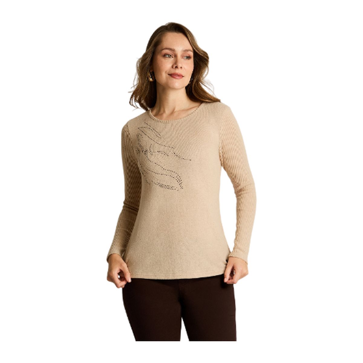 LORENZO DI PONTTI - Polera Beige Manga Larga Elasticidad Media Sin Forro Calce Normal Tela Punto