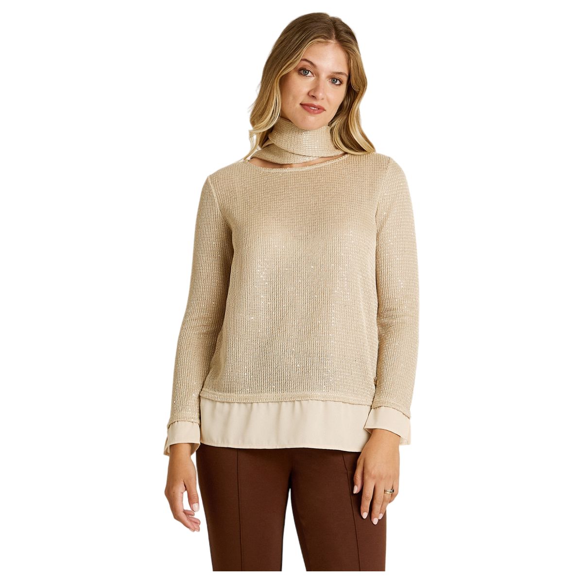 LORENZO DI PONTTI - Polera Beige Manga Larga Elasticidad Media Sin Forro Calce Normal Tela Camant