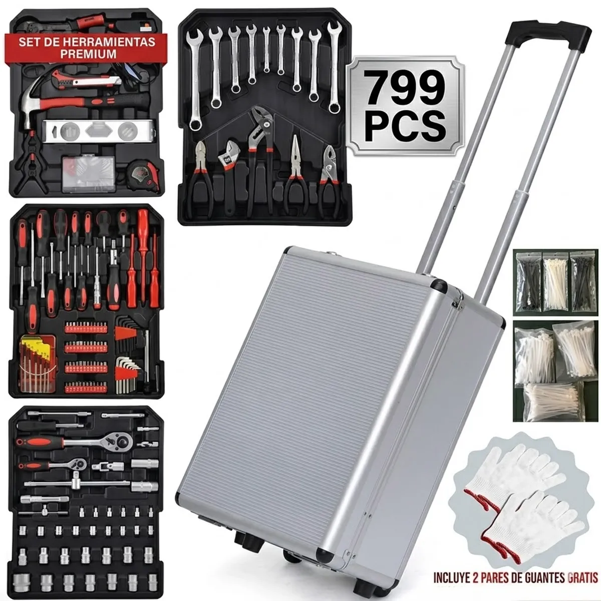 MOVI - Set Herramientas 799 Piezas Maleta Ruedas Profesional Hogar Maletín