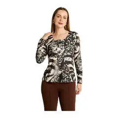 LORENZO DI PONTTI - Polera Arena Estampada Escote V Tacto Caliente