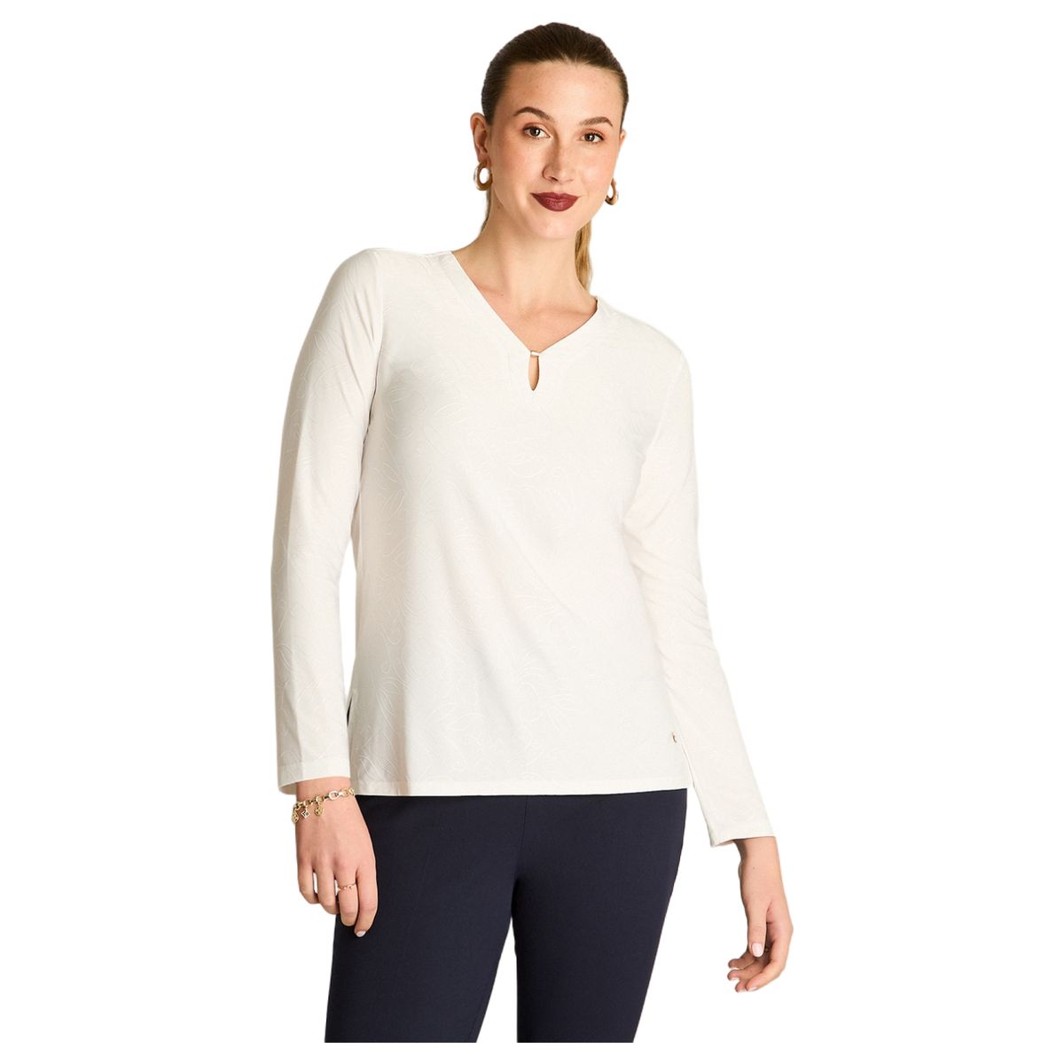 LORENZO DI PONTTI - Polera Crudo Manga Larga con Detalle en el Escote