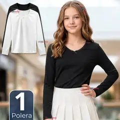 UTILISIMO - Camiseta Polera Algodón Cuello Redondo Primera Capa Manga Larga Colores Surtidos Niña Juvenil