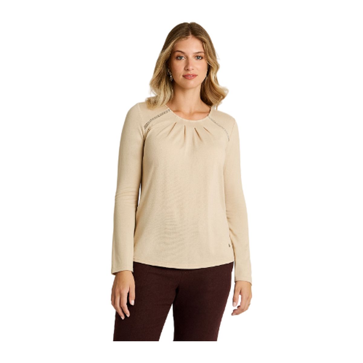 LORENZO DI PONTTI - Polera Beige Manga Larga Elasticidad Media Sin Forro Calce Normal Tela Camant