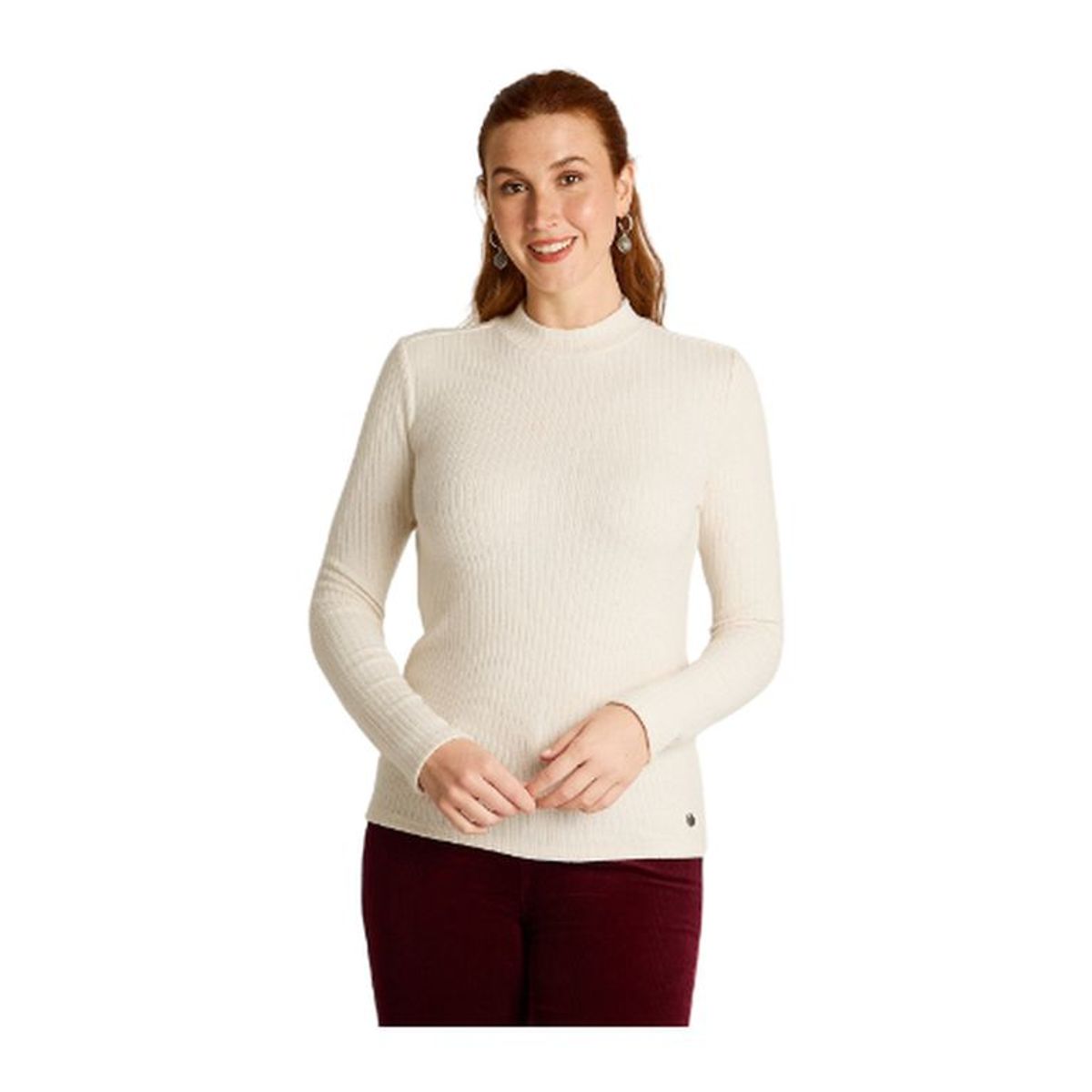 LORENZO DI PONTTI - Polera Beige Lanilla Cuello Alto Manga Larga Básica