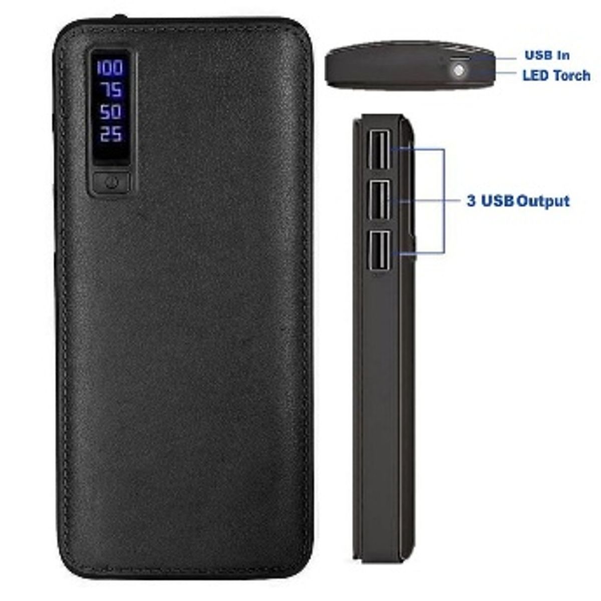 MOVI - Power Bank 20.000 mAh con 3 Salidas USB y Linterna LED Portátil