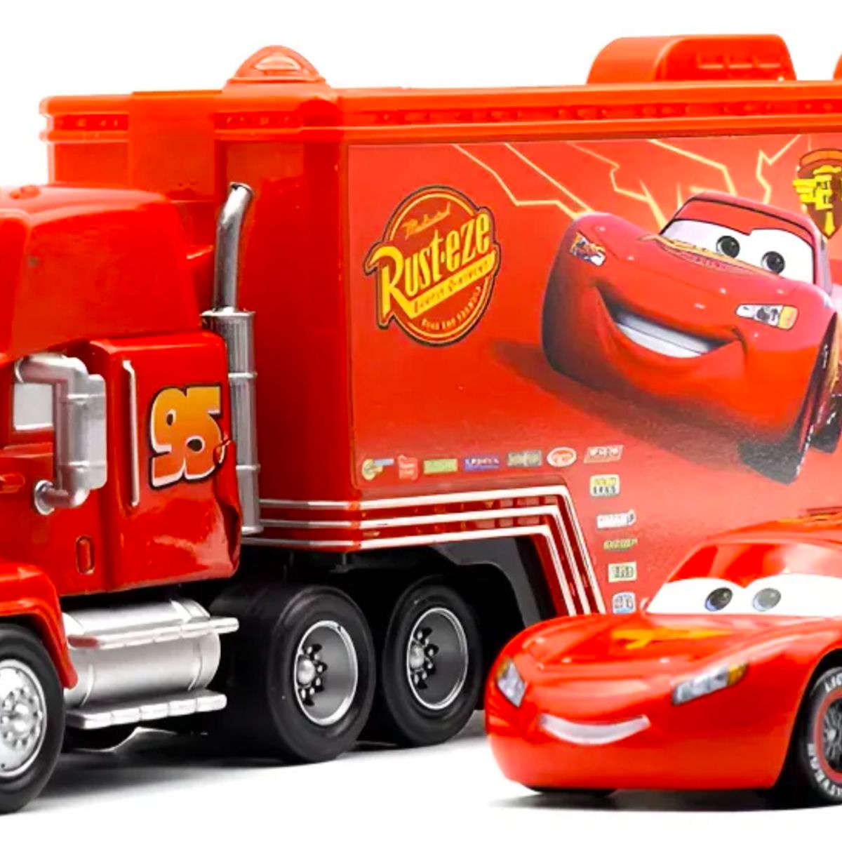 GENERICO - Trailer Mack Y Carro Rayo Mcqueen Cars Metal Plástico Color Rojo